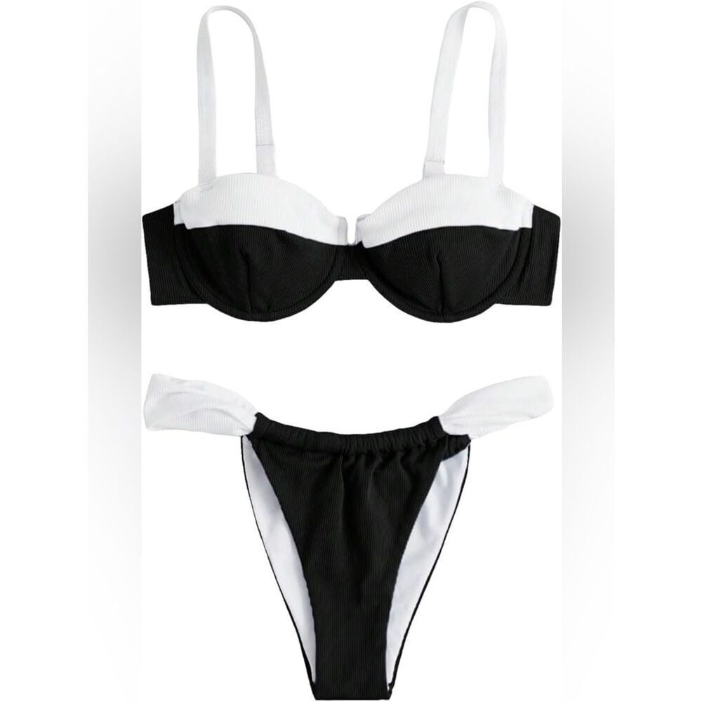 NWOT Women's Color Block Underwire Bikini 2 Piece Swim Set Size Large